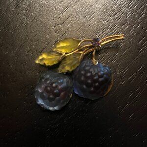 Vintage Black Berry Austrian Fruit Glass Brooch Purple Blue